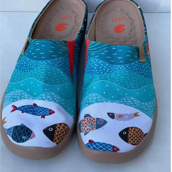 Uin Mens Happy Fish Painted Canvas Slip on Shoes Multicolored Sz 11 - Picture 7 of 13
